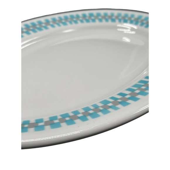 Shenango Vintage Platter White Blue and Gray Checks on Edge Made in USA - Picture 2 of 4